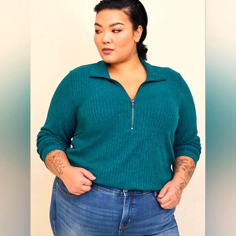 TORRID RELAXED FIT SUPER SOFT PLUSH RIB QUARTER ZIP SWEATSHIRT 0X BLUE